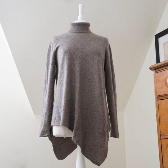 Magaschoni Dark Oatmeal Gray 100% Cashmere Turtleneck Tunic Size Large - Picture 7 of 8